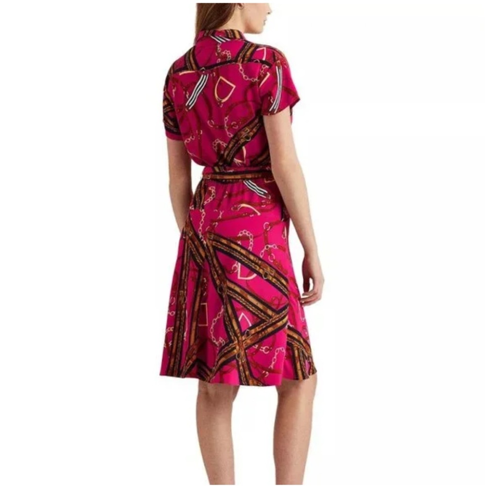 Ralph Lauren Horse Bit V Neck Pink Knee Length Dress - Picture 5 of 14